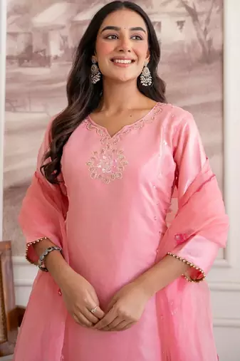 women ethnic motifs embroidered regular sequinned kurta with trousers & with dupatta