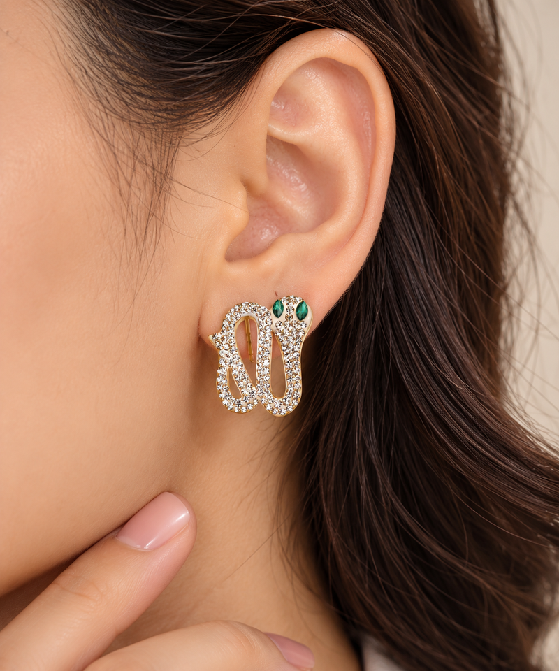 Anti-tarnish, gold-tone finish, pave crystal setting, stud back closure, statement jewellery