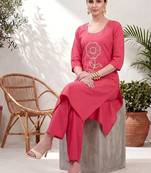 women ethnic motifs embroidered regular thread work  cotton kurta with trousers