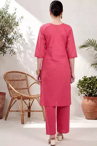 women ethnic motifs embroidered regular thread work  cotton kurta with trousers