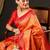 Peach peach-coloured & red ethnic motifs woven design zari kanjeevaram saree