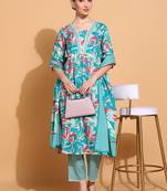 women floral printed  cotton kurta with trousers & with dupatta