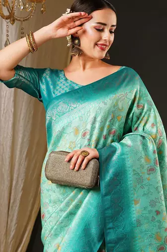 Blue blue & red ethnic motifs woven design zari kanjeevaram saree