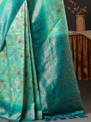 Blue blue & red ethnic motifs woven design zari kanjeevaram saree 4