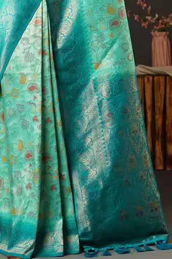 Blue blue & red ethnic motifs woven design zari kanjeevaram saree