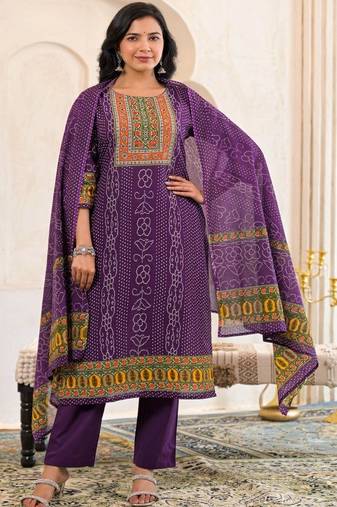 women bandhani embroidered mirror work  cotton kurta with trousers & with dupatta
