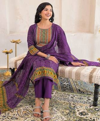 women bandhani embroidered mirror work  cotton kurta with trousers & with dupatta 3