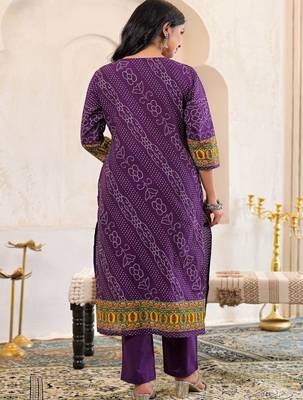 women bandhani embroidered mirror work  cotton kurta with trousers & with dupatta 4