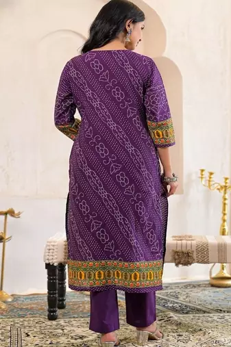 women bandhani embroidered mirror work  cotton kurta with trousers & with dupatta