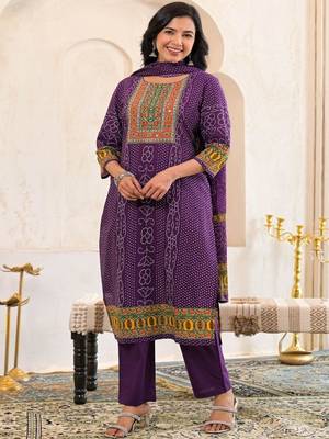 women bandhani embroidered mirror work  cotton kurta with trousers & with dupatta 6