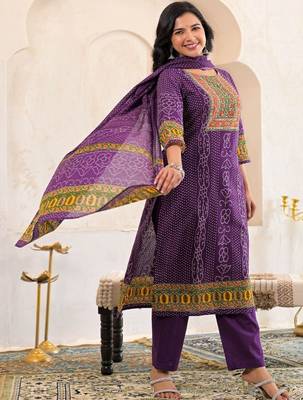 women bandhani embroidered mirror work  cotton kurta with trousers & with dupatta 7