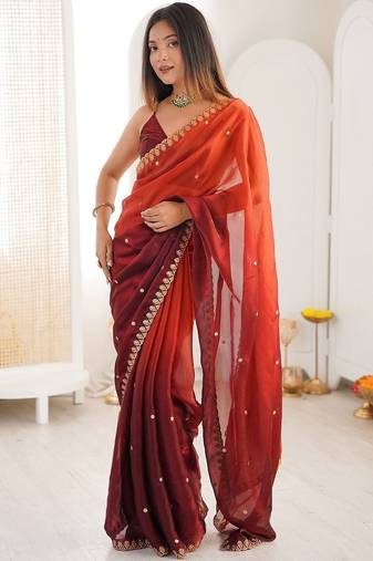 Multicolor embellished embroidered tissue saree