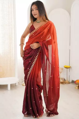 Multicolor embellished embroidered tissue saree