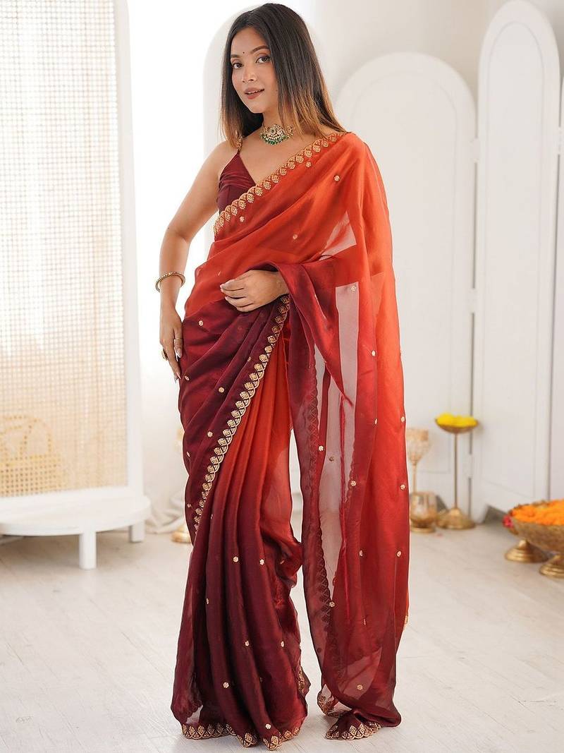 Multicolor embellished embroidered tissue saree