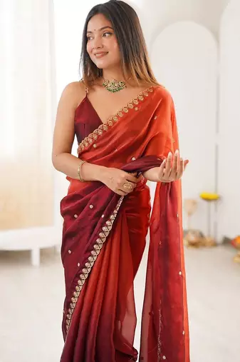 Multicolor embellished embroidered tissue saree