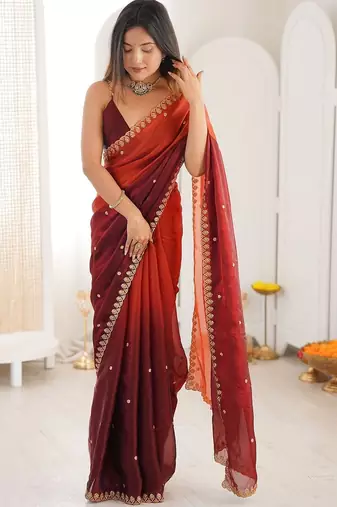 Multicolor embellished embroidered tissue saree