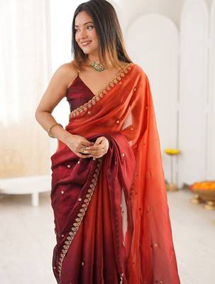 Multicolor embellished embroidered tissue saree 4