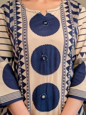 women printed mirror work  cotton kurta with trousers & with dupatta 3