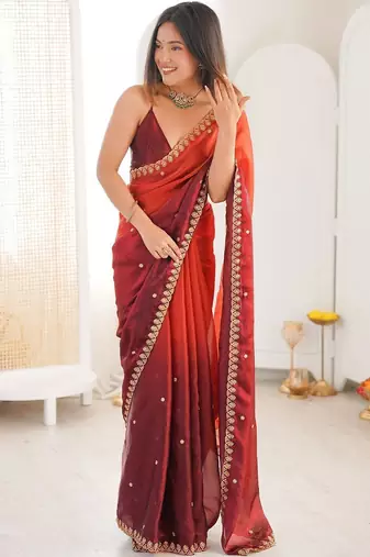 Multicolor embellished embroidered tissue saree
