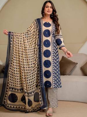 women printed mirror work  cotton kurta with trousers & with dupatta 5