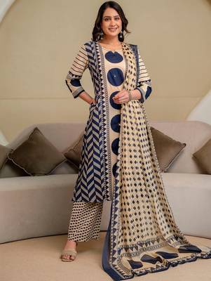 women printed mirror work  cotton kurta with trousers & with dupatta 7