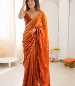 Orange embellished embroidered tissue designer saree
