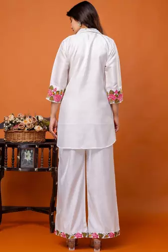women floral embroidered regular thread work kurta with palazzos
