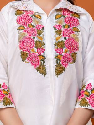 women floral embroidered regular thread work kurta with palazzos 6