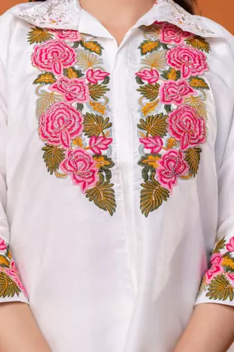 women floral embroidered regular thread work kurta with palazzos