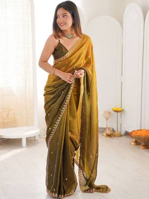 Multicolor ombre embroidered tissue saree 1