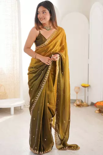 Multicolor ombre embroidered tissue saree