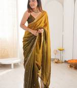 Multicolor ombre embroidered tissue saree