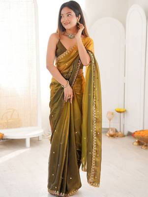 Multicolor ombre embroidered tissue saree 3