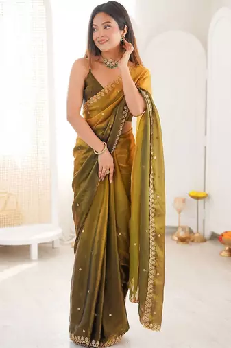Multicolor ombre embroidered tissue saree