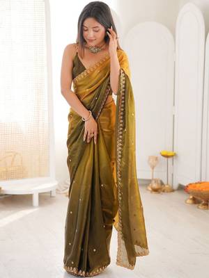 Multicolor ombre embroidered tissue saree 5