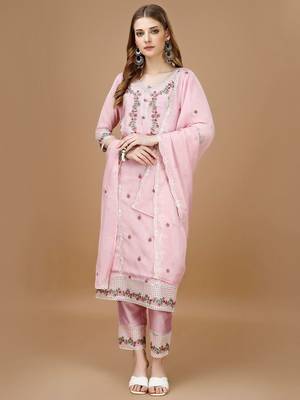 women floral embroidered regular thread work kurta with trousers & with dupatta 1