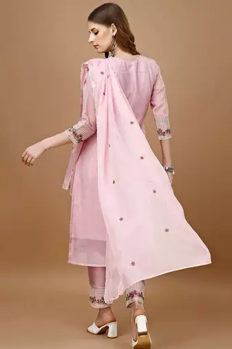 women floral embroidered regular thread work kurta with trousers & with dupatta