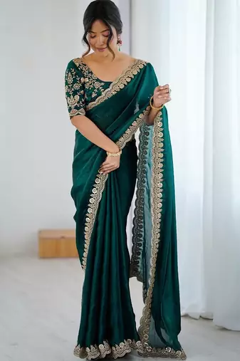 Green green embellished tissue sarees