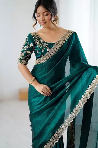 Green green embellished tissue sarees