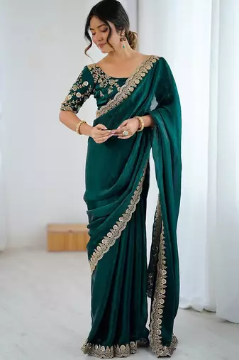 Green green embellished tissue sarees