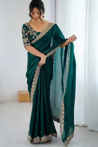 Green green embellished tissue sarees