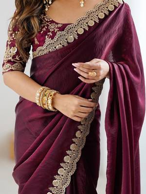 Burgundy burgundy embellished tissue sarees 2