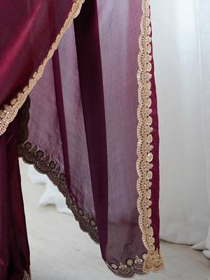 Burgundy burgundy embellished tissue sarees 5