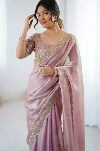Purple purple embellished tissue sarees