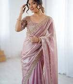 Purple purple embellished tissue sarees