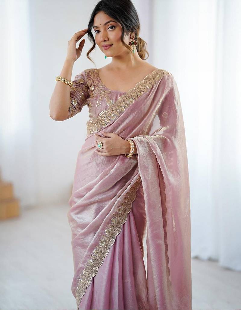 Purple purple embellished tissue sarees