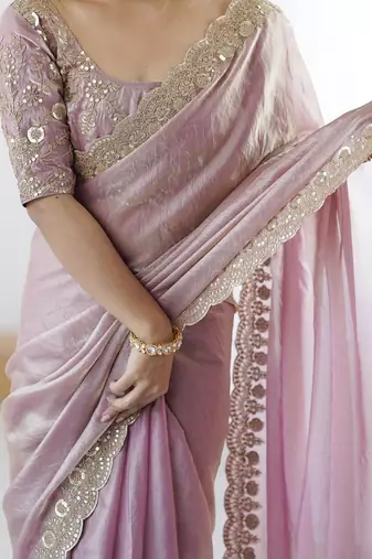 Purple purple embellished tissue sarees