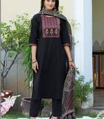 women ethnic motifs printed regular mirror work  cotton kurta with trousers & with dupatta