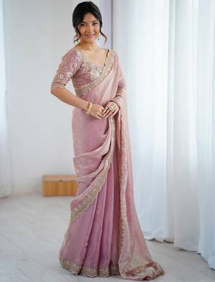 Purple purple embellished tissue sarees 3