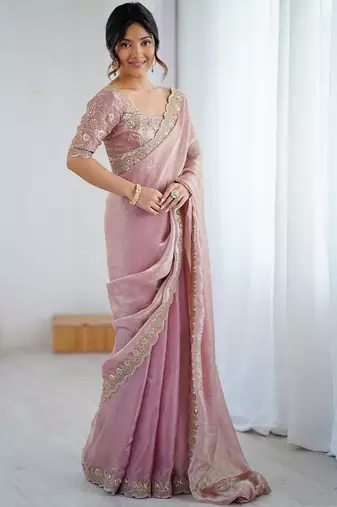 Purple purple embellished tissue sarees